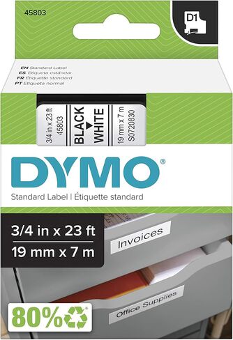 DYMO Authentic Standard D1 Labeling Tape for LabelManager Label Makers, Black Print on White Tape, 3/4'' W x 23' L, 1 Cartridge in Kuwait