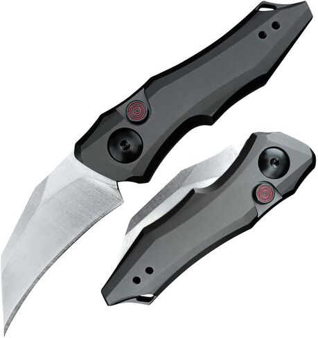HUAAO Push Button Knife, Spring Assisted Opening, EDC Folding Pocket knives For Men,2.08 inch 8Cr13Mov Hawkbill Blade，gray aluminum handle,With Deep Carry Pocket Clip in Saudi Arabia