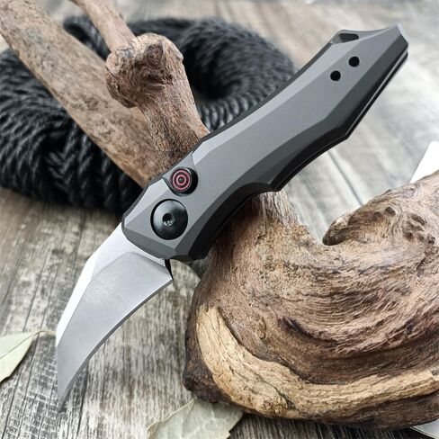 HUAAO Push Button Knife, Spring Assisted Opening, EDC Folding Pocket knives For Men,2.08 inch 8Cr13Mov Hawkbill Blade，gray aluminum handle,With Deep Carry Pocket Clip in Saudi Arabia