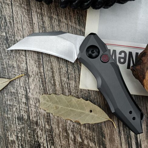 HUAAO Push Button Knife, Spring Assisted Opening, EDC Folding Pocket knives For Men,2.08 inch 8Cr13Mov Hawkbill Blade，gray aluminum handle,With Deep Carry Pocket Clip in Saudi Arabia