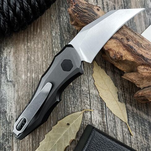 HUAAO Push Button Knife, Spring Assisted Opening, EDC Folding Pocket knives For Men,2.08 inch 8Cr13Mov Hawkbill Blade，gray aluminum handle,With Deep Carry Pocket Clip in Saudi Arabia