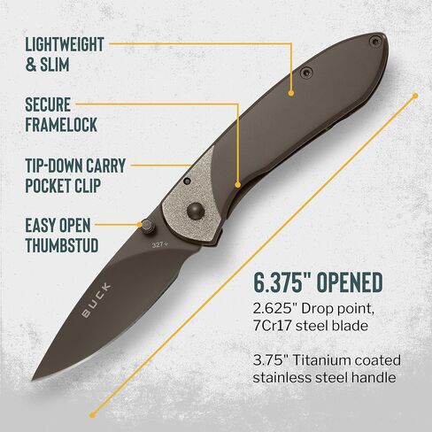 Buck Knives 327 Nobleman Folding EDC Pocket Knife, Titanium, 2.6 oz in Saudi Arabia