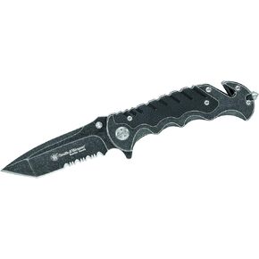 SMITH & WESSON Border Guard SWBG10S 8.3in High Carbon S.S. Folding Knife with 3.5in Serrated Tanto Blade and Aluminum Handle for Outdoor, Tactical, Survival and EDC, Black in Saudi Arabia