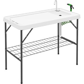 Outsunny Folding Fish Cleaning Table Portable Sink Station Faucet White in Saudi Arabia