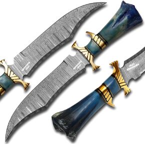 Kidsnado Damascus Steel Hunting Knife - Fixed Blade Knives with Sheath - Firm Grip Handle Made of Camel Bone (White) in Saudi Arabia