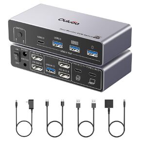 usbc kvm Switch 2 Monitors 1 Desktop and 1 Laptop 4K@60Hz, Dual Monitor KVM Switch Docking Station, Expand 2 HDMI Displays,3xUSB 3.0,1xUSB c,PD 80W, Wired Remote and USB c Cable Included in Kuwait