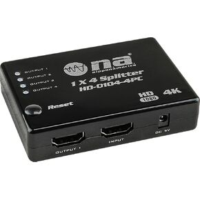 موزع فيديو HDMI 1 في 4 مخرج من Nippon America (HD-0104-4PC) مع كابل HDMI ومحول طاقة، 4K@30 هرتز، يدعم UltralHD 3D 1080P HDCP 1.4 للتلفزيون عالي الوضوح، STB، DVD، PS5/4/3، جهاز العرض، إلخ in Saudi Arabia