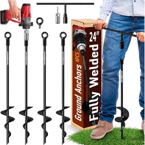 24 inch Ground Anchors Heavy Duty Screw in - Kit of 4 Fully Welded Earth Anchors - Long Spiral Tie Down Stakes for Swing Set Shed Trampoline Canopy Tree Tent - High Wind Anchor - Sand Auger Stake in Saudi Arabia