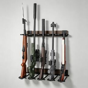 Gun Rack Wall Mount, Wooden Rifle & Shotgun Storage Display Holder, Heavy Duty Wall Mounted Firearm Organizer with Protective Padding for Home, Garage, Closet, Cabin & Gun Room in Saudi Arabia