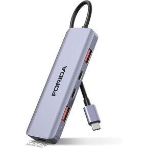 محور FORIDA من سبائك الألومنيوم بسرعة 10 جيجابت في الثانية USB C، موزع USBC متعدد المنافذ 7 منافذ، 4 USB-C 3.2، 2 USB 2.0، منفذ شحن سريع 100 وات PD، محور USB 3.2 لأجهزة الكمبيوتر المحمولة، MacBook، iPad، Surface Pro (رمادي) in Kuwait