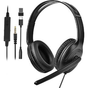 Wired One Ear Headset with Mic, 3.5mm/Type-C/USB Gaming Headset for PS5/PS4/Xbox/Switch/PC/iPhone/iPad/Mac/Tablet/Android, Single Ear Game Chat Headphone for Office Business Work Teams Call Center in Saudi Arabia
