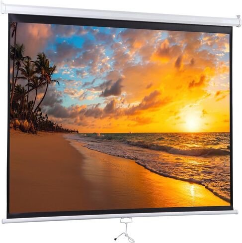 120 Inch Projection Screen Outdoor Indoor 1:1 HD Foldable Manual Pull Down Projector Screen for Movie Home Backyard Theater Cinema Office Video Game, White in Saudi Arabia