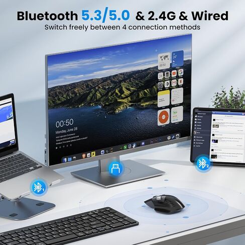 TECKNET Wireless Mouse, Ergonomic Bluetooth Mouse (BT 5.3/5.0 & 2.4G & Wired), Rechargeable Mouse with Ultra-Fast Scrolling, Side Scroll, 6-Level DPI, Quiet Clicks, Optical Mouse for Laptop Desktop in Saudi Arabia