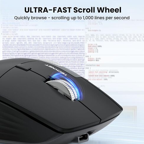 TECKNET Wireless Mouse, Ergonomic Bluetooth Mouse (BT 5.3/5.0 & 2.4G & Wired), Rechargeable Mouse with Ultra-Fast Scrolling, Side Scroll, 6-Level DPI, Quiet Clicks, Optical Mouse for Laptop Desktop in Saudi Arabia