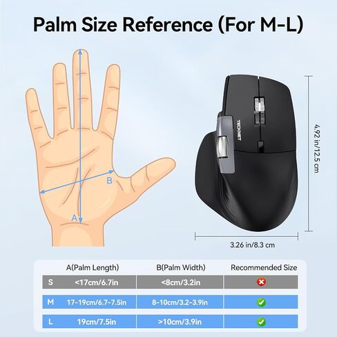 TECKNET Wireless Mouse, Ergonomic Bluetooth Mouse (BT 5.3/5.0 & 2.4G & Wired), Rechargeable Mouse with Ultra-Fast Scrolling, Side Scroll, 6-Level DPI, Quiet Clicks, Optical Mouse for Laptop Desktop in Saudi Arabia