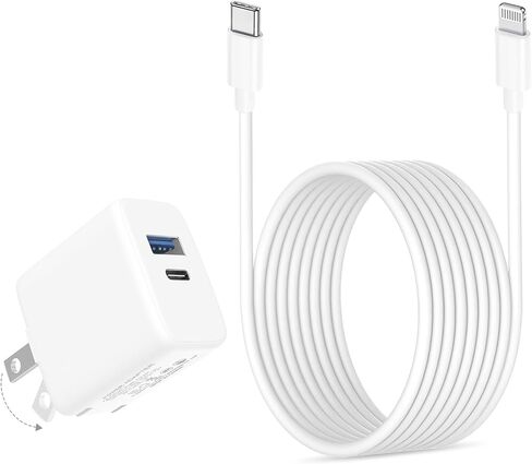 20W Dual Port Fast Charger for iPad 9th 8th 7th 6th 5th Generation 10.2 inch, iPad Air 3/2, iPad mini 5/4/3, Foldable Wall Charger with 6.6ft USB-C to Lightning Fast Charging Cable in Saudi Arabia