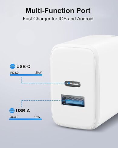 20W Dual Port Fast Charger for iPad 9th 8th 7th 6th 5th Generation 10.2 inch, iPad Air 3/2, iPad mini 5/4/3, Foldable Wall Charger with 6.6ft USB-C to Lightning Fast Charging Cable in Saudi Arabia
