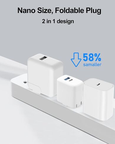 20W Dual Port Fast Charger for iPad 9th 8th 7th 6th 5th Generation 10.2 inch, iPad Air 3/2, iPad mini 5/4/3, Foldable Wall Charger with 6.6ft USB-C to Lightning Fast Charging Cable in Saudi Arabia