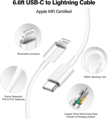 20W Dual Port Fast Charger for iPad 9th 8th 7th 6th 5th Generation 10.2 inch, iPad Air 3/2, iPad mini 5/4/3, Foldable Wall Charger with 6.6ft USB-C to Lightning Fast Charging Cable in Saudi Arabia