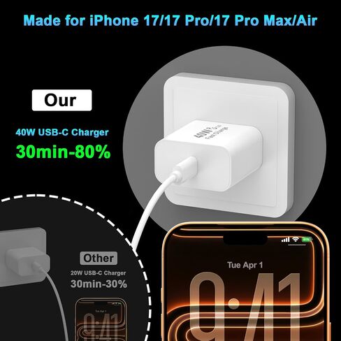 [Apple MFi Certified] iPhone 17 Charger Fast Charging, 40W USB C Charger in Saudi Arabia