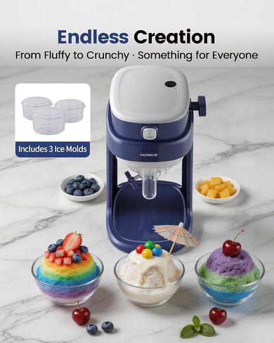 ماكينة ثلج محلوقة للمنزل، ماكينة حلاقة ثلج كهربائية مع 3 قوالب ثلج | صانع مخروط الثلج مع شفرة تعديل لسلاش، تشغيل بضغطة واحدة، بينجسو، الحلويات المجمدة، سحق سريع (أزرق) in Kuwait