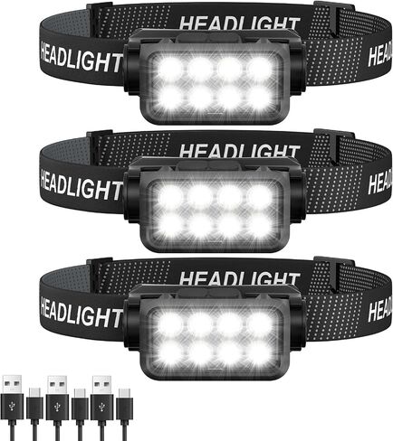 Rechargeable Headlamp Flashlight 2-Pack, 8 LED 2500 Lumen Ultra-Light Bright Headlight with Motion Sensor, Waterproof Lightweight Head Lamp for Adult Kid, Headlamps for Outdoor Camping Running Fishing in Saudi Arabia