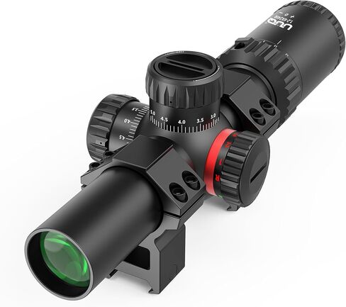 UUQ 1.2-6x24 Rifle Scope,MOA Reticle,Clear Green-Coated Lens,Tactical Compact LPVO, R/G Dual-Color with 5 Levels Brightness, Turret Lock Features Ideal for Hunting Scope in Saudi Arabia
