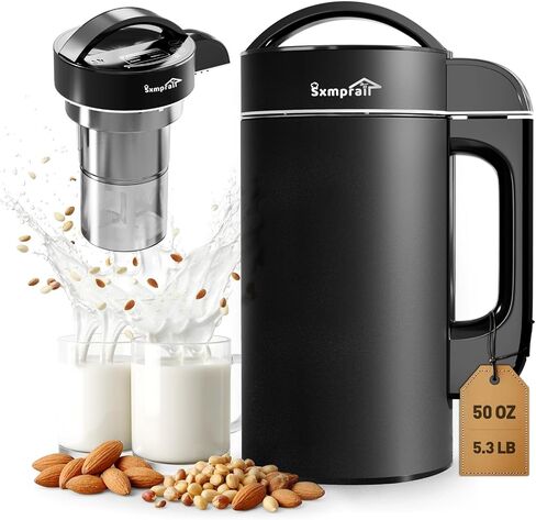 304 Stainless Steel Almond Milk Maker Machine (Built-in Filter) 50oz 6-7 Cups Per Batch, 8-IN-1 Cooking Blender Make Plant Based Nut Milk, Soy Oat Milk, Soup & Juice, Automatic Cleaning (Black) in Saudi Arabia