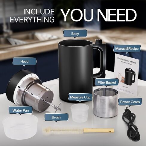 304 Stainless Steel Almond Milk Maker Machine (Built-in Filter) 50oz 6-7 Cups Per Batch, 8-IN-1 Cooking Blender Make Plant Based Nut Milk, Soy Oat Milk, Soup & Juice, Automatic Cleaning (Black) in Saudi Arabia