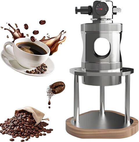 Manual espresso machine—pneumatic with pressure gauge and wooden base, 16-bar rapid extraction; for home use, travel, and camping in Saudi Arabia