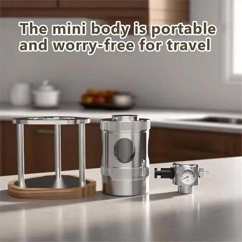 Manual espresso machine—pneumatic with pressure gauge and wooden base, 16-bar rapid extraction; for home use, travel, and camping in Saudi Arabia
