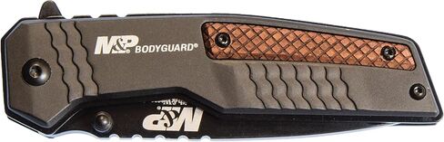 Smith & Wesson M&P Bodyguard 8.07in S.S Folding Knife with 3.5in Serrated Tanto Point Blade and Aluminum Handle for Outdoor, Tactical, Survival and EDC, Black/Wood in Saudi Arabia