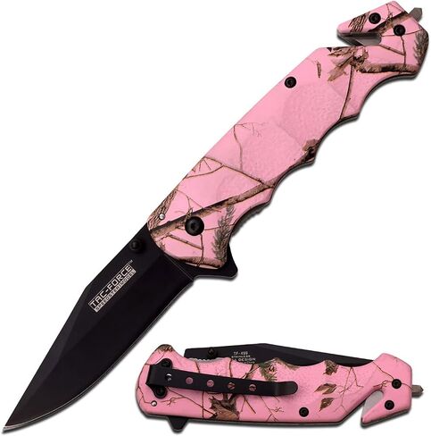 Tac-Force- Folding Pocket Knife – Black Fine Edge Tanto Blade, Pink Camo Coated Aluminum Handle, Rope Cutter, Glass Punch, Pocket Clip, Tactical, EDC, Rescue - TF-499PC in Saudi Arabia