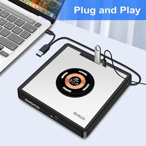 محرك أقراص CD/DVD خارجي BUNUD لأجهزة Apple: مشغل USB 3.0 USB-C DVD لأجهزة الكمبيوتر المحمول Windows 11 مع 3 فتحات USB وTF/SD محرك أقراص محمول نحيف مع شاحن سريع 15 وات USB Superdrive لأجهزة Mac Macbook PC in Kuwait
