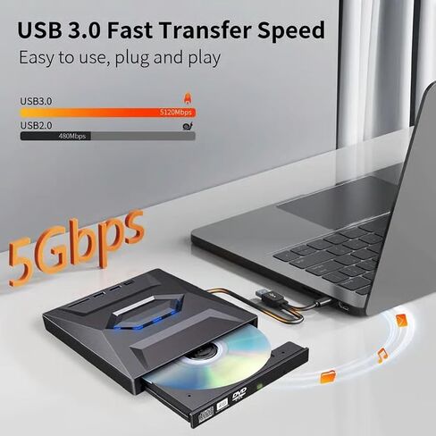 Lscsdf 7-in-1 External USB DVD Drive Player, USB 3.0 Type-C Portable CD DVD ROM Rw Burner Writer with 3 USB Ports, Sd/Tf Card Slots for Laptop Desktop Mac MacBook Windows 11/10/7 in Kuwait