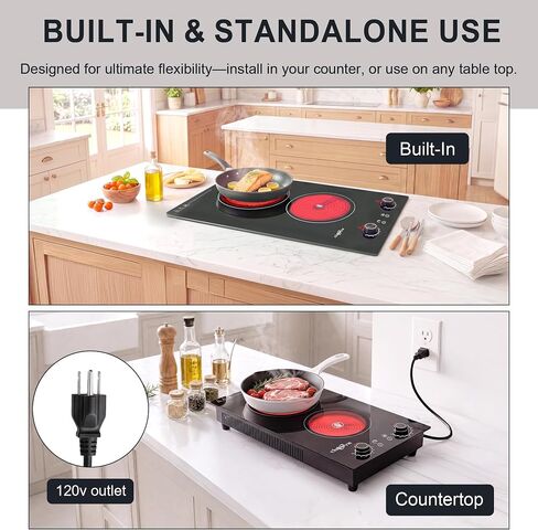 2 Burner Electric Cooktop, 120V 2400W Plug-in Portable Infrared Hot Plate in Saudi Arabia