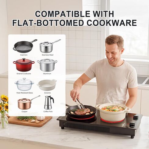 2 Burner Electric Cooktop, 120V 2400W Plug-in Portable Infrared Hot Plate in Saudi Arabia