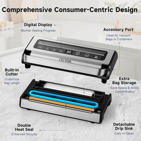 OSTBA Vacuum Sealer Machine for Food 95kPa Powerful Suction 180W Dual Pump in Kuwait