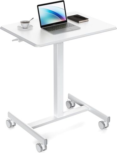 Sweetcrispy Small Mobile Standing Desk, Rolling Laptop Computer Carts, Portable Laptop Desk with Wheels, Adjustable Height Table for Home Office, White in Saudi Arabia