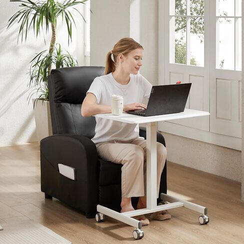 Sweetcrispy Small Mobile Standing Desk, Rolling Laptop Computer Carts, Portable Laptop Desk with Wheels, Adjustable Height Table for Home Office, White in Saudi Arabia