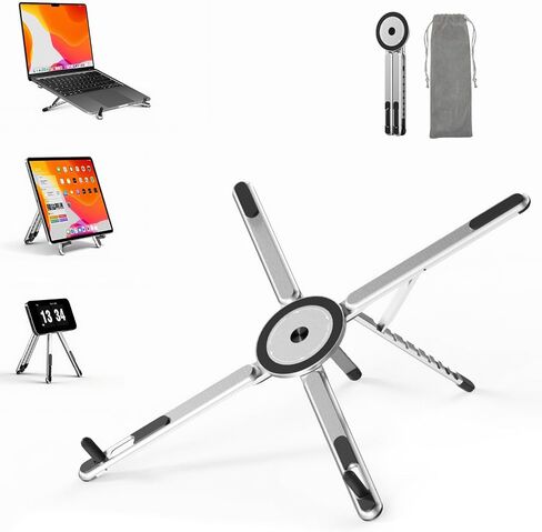 SupeDesk Adjustable Laptop Stand, 3-in-1 Magnetic Foldable Stand for Laptop, Tablet & Phone, Portable Aluminum Laptop Riser with Multi-Angle Support for Desk, Home & Travel, Black in Kuwait