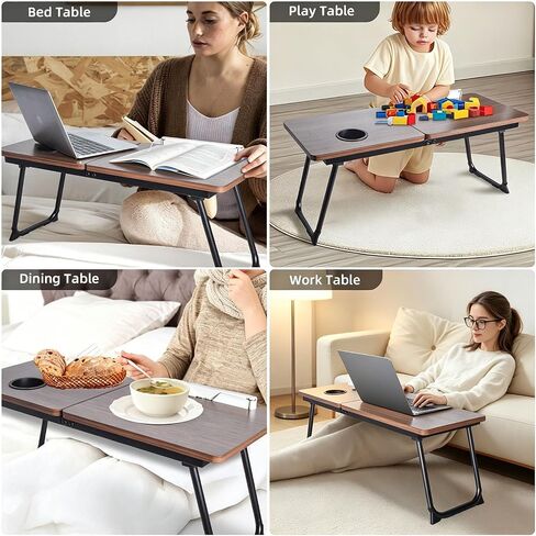 28.7" Extra Wide Lap Desk & Bed Desk - Foldable Laptop Bed Tray Table for Adults, Large Bed Trays for Eating and Laptops, Portable Floor Desk with Cup & Phone Holder for Couch, Working, Craftin in Kuwait