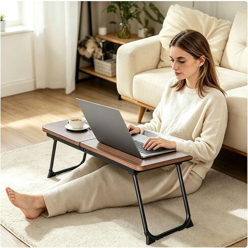 28.7" Extra Wide Lap Desk & Bed Desk - Foldable Laptop Bed Tray Table for Adults, Large Bed Trays for Eating and Laptops, Portable Floor Desk with Cup & Phone Holder for Couch, Working, Craftin in Kuwait