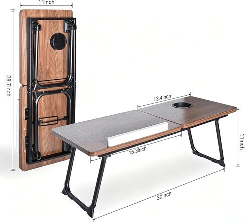 28.7" Extra Wide Lap Desk & Bed Desk - Foldable Laptop Bed Tray Table for Adults, Large Bed Trays for Eating and Laptops, Portable Floor Desk with Cup & Phone Holder for Couch, Working, Craftin in Kuwait