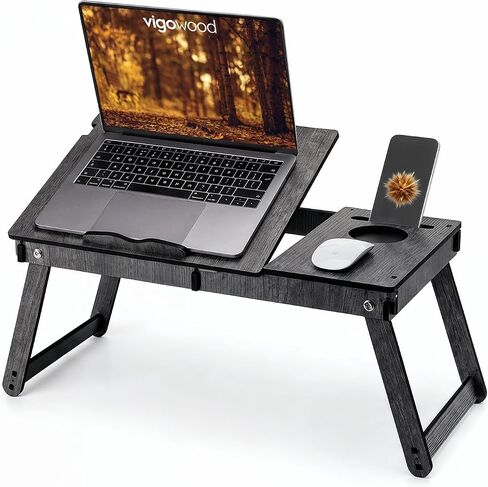 Vigo Wood Laptop Stand with Adjustable Tilt, Folding Legs and Storage Space, Reading Table and Work Desk (Walnut) in Kuwait