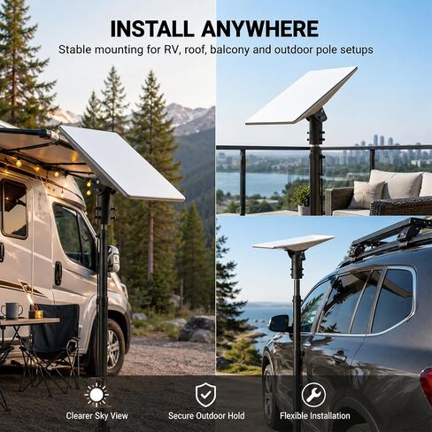 محول أنابيب Starlink Gen 3، حامل عمود قابل للتعديل للخدمة الشاقة لطبق Starlink Standard Gen 3/4/4X، دعامة تثبيت معدنية عالمية 0.8-2 بوصة مع نظام قفل 6 مسامير للتركيب الخارجي لسقف RV in Kuwait