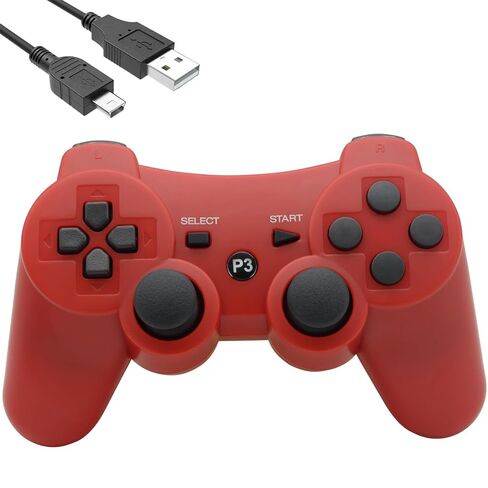 Eagolloar Wireless Controller 2 Pack for PS3, Dual Analog Bluetooth Rechargeable Game Controller for PS3 with Charging Cable,Dual Vibration- Red and Black in Kuwait