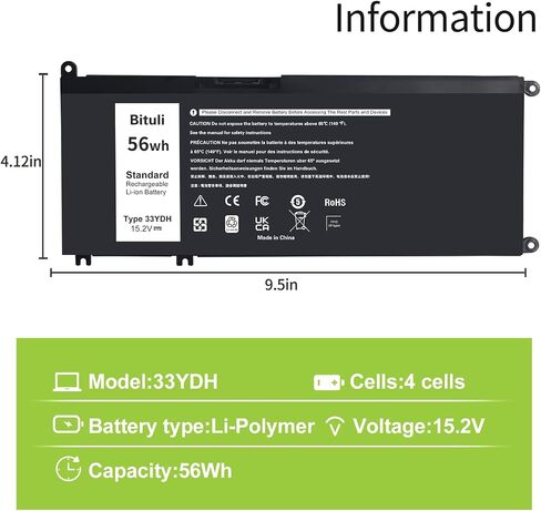33YDH Laptop Battery for Dell Inspiron 17 7000 7778 7779 7786 7773 15 7577 G3 3579 3779 G5 5587 G7 7588 Latitude 13 3380 14 3490 15 3590 3580 PVHT1 P30E 81PF3 081PF3 56WH in Saudi Arabia