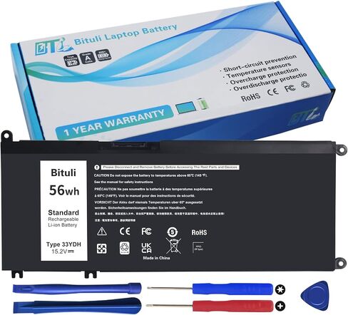 33YDH Laptop Battery for Dell Inspiron 17 7000 7778 7779 7786 7773 15 7577 G3 3579 3779 G5 5587 G7 7588 Latitude 13 3380 14 3490 15 3590 3580 PVHT1 P30E 81PF3 081PF3 56WH in Saudi Arabia
