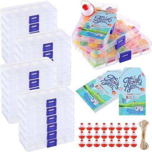24 PCS Mini Fishing Candy Tackle Box Party Favors Fishing Themed Birthday Party Decorations with Bobber Floater Small Treasures Theme Event Decorations Supplies in Saudi Arabia